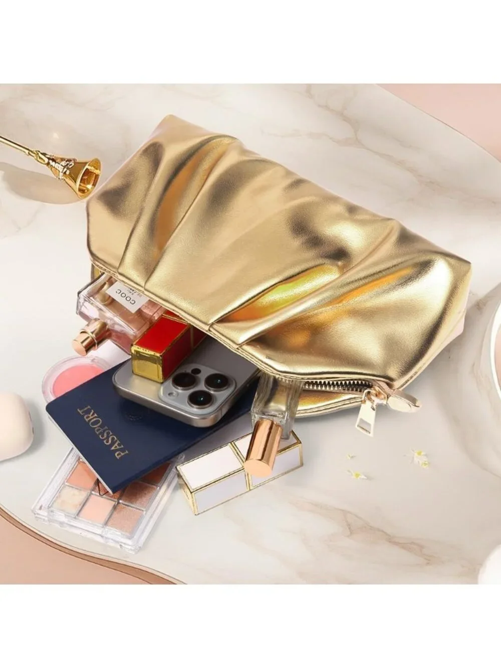 Women's Golden Soft Pleated Pu Clutch Purse Elegant Evening Wedding Bag
